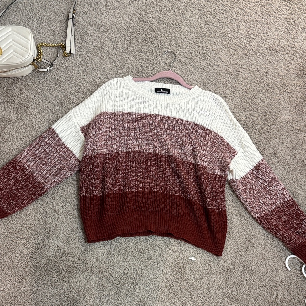 Amazon Colorblock Crewneck Sweater in White, Dusty Rose & Rust Red